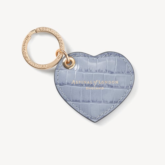 Small Heart Keyring Deep Shine Sky Blue Small Croc