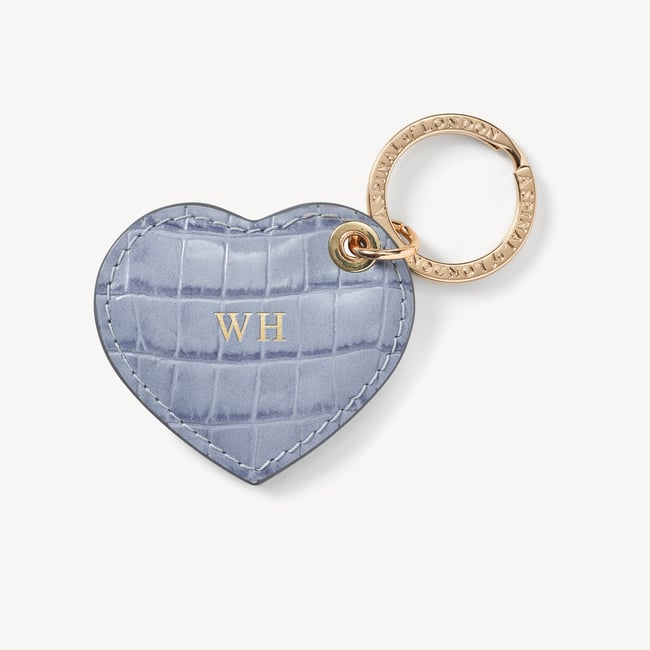 Small Heart Keyring Deep Shine Sky Blue Small Croc