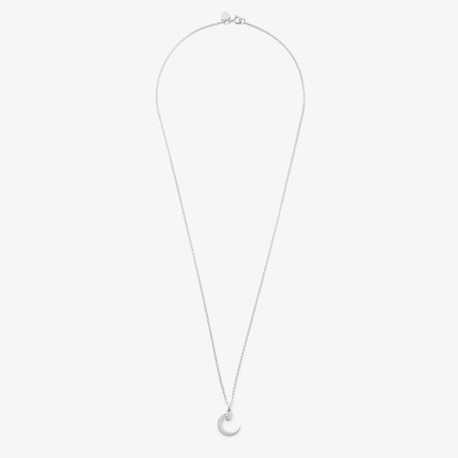 Crescent Moon & Star Pendant Necklace Sterling Silver 925