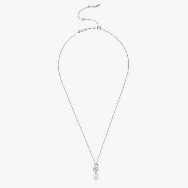 Floral Necklace Freshwater Pearl, 0.02ct Diamond