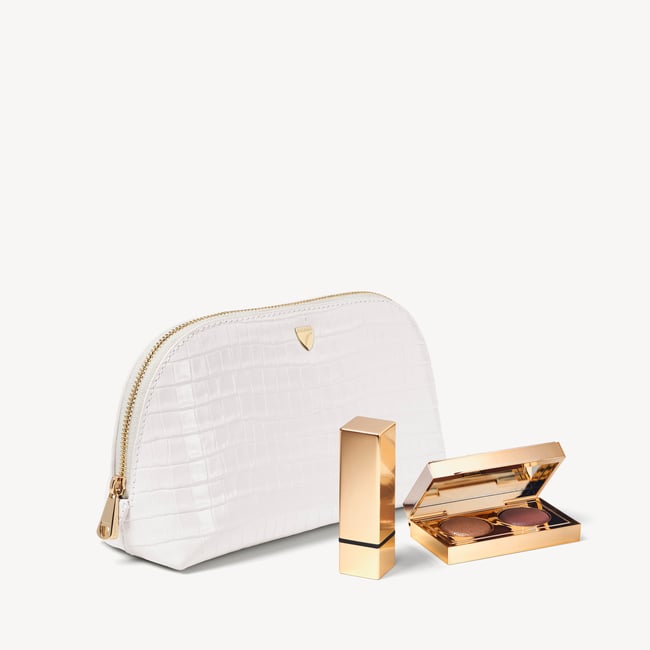 Classic Makeup Case Deep Shine Chalk White Small Croc