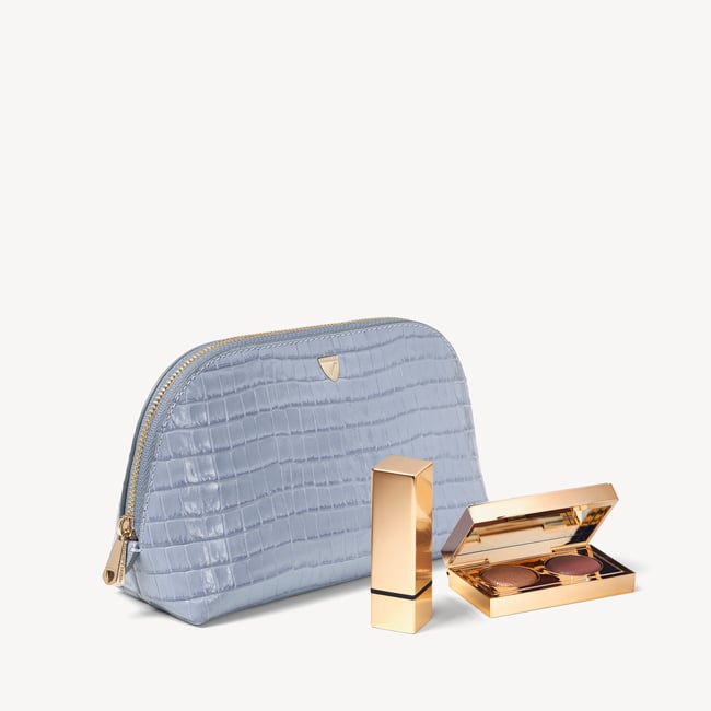 Classic Makeup Case Deep Shine Sky Blue Small Croc