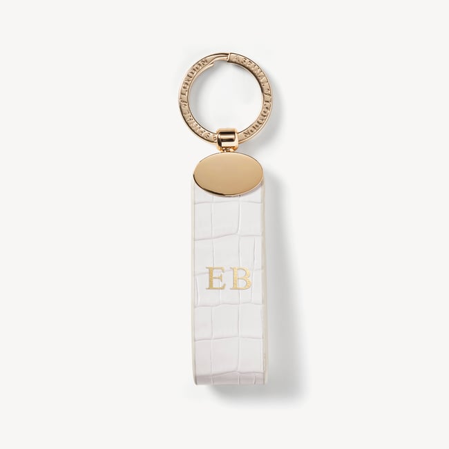 Oval Loop Keyring Deep Shine Chalk White Small Croc