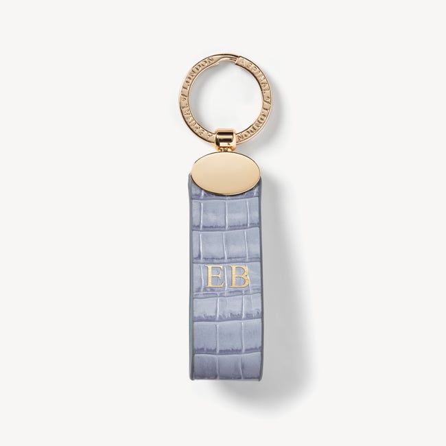 Oval Loop Keyring Deep Shine Sky Blue Small Croc