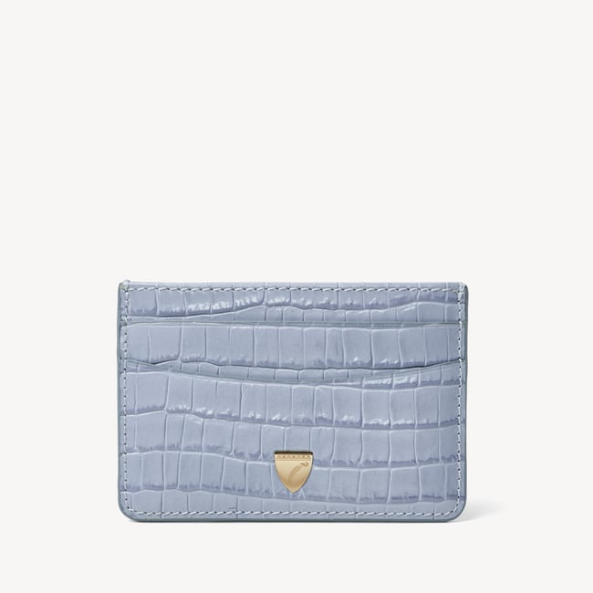 Slim Credit Card Holder Deep Shine Sky Blue Small Croc
