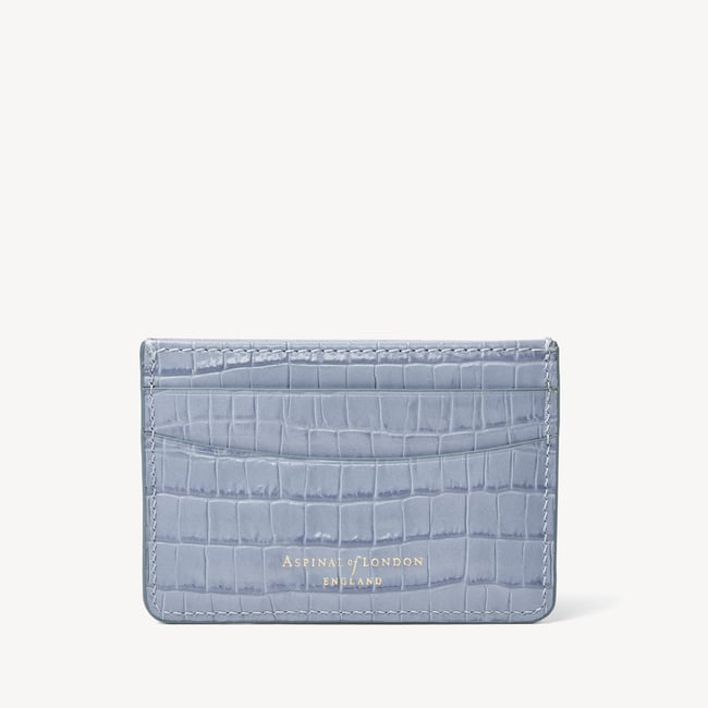 Slim Credit Card Holder Deep Shine Sky Blue Small Croc