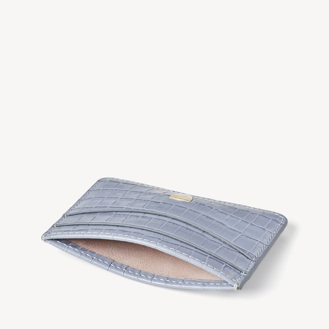 Slim Credit Card Holder Deep Shine Sky Blue Small Croc