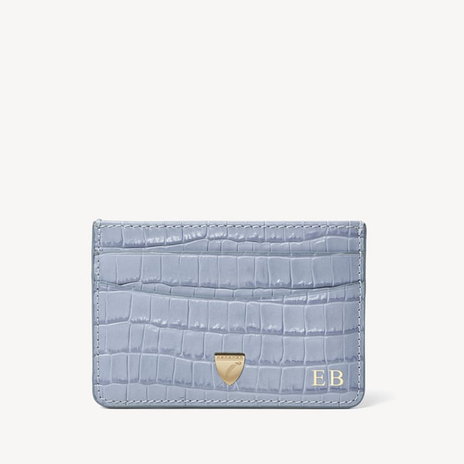 Slim Credit Card Holder Deep Shine Sky Blue Small Croc