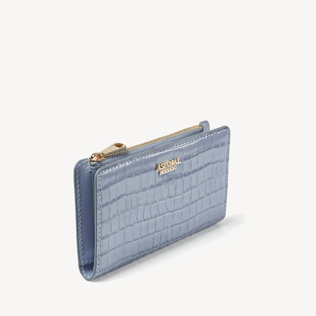 Mayfair® Coin & Card Wallet Deep Shine Sky Blue Small Croc