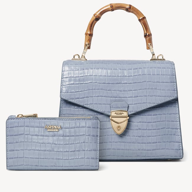 Mayfair® Coin & Card Wallet Deep Shine Sky Blue Small Croc