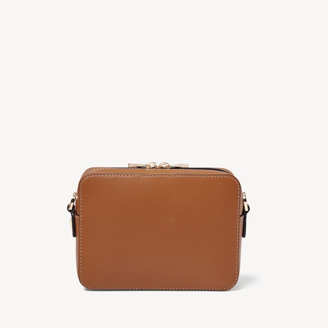 Camera Crossbody Natural Chevron Raffia & Smooth Tan