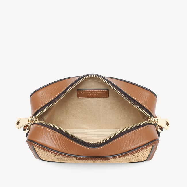 Camera Crossbody Natural Chevron Raffia & Smooth Tan