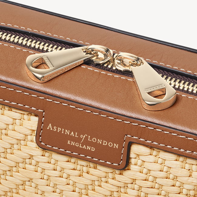 Camera Crossbody Natural Chevron Raffia & Smooth Tan