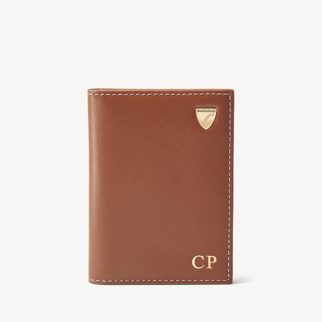 Double Fold Credit Card Holder Smooth Tan & Merlot