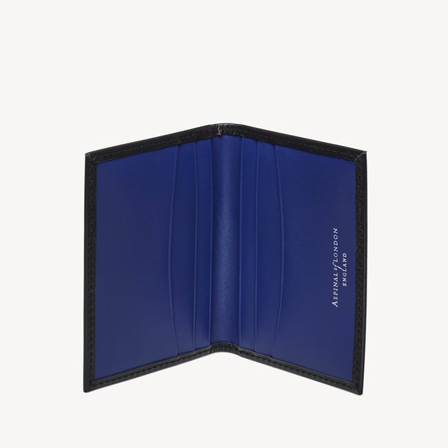 Double Fold Credit Card Holder Smooth Black & Caspian Blue