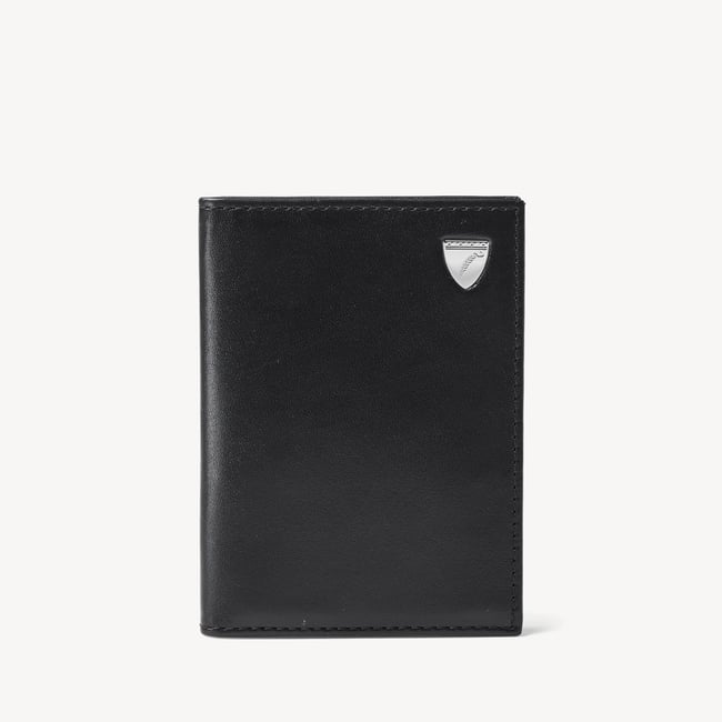 Double Fold Credit Card Holder Smooth Black & Caspian Blue