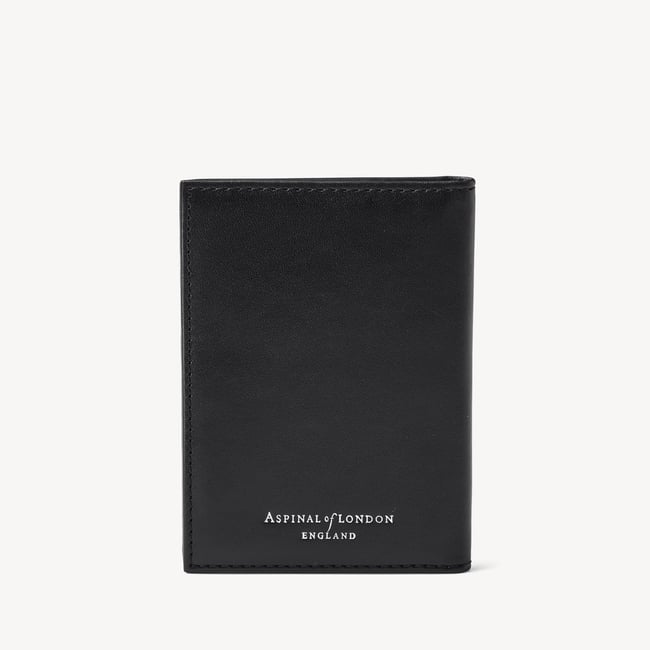 Double Fold Credit Card Holder Smooth Black & Caspian Blue