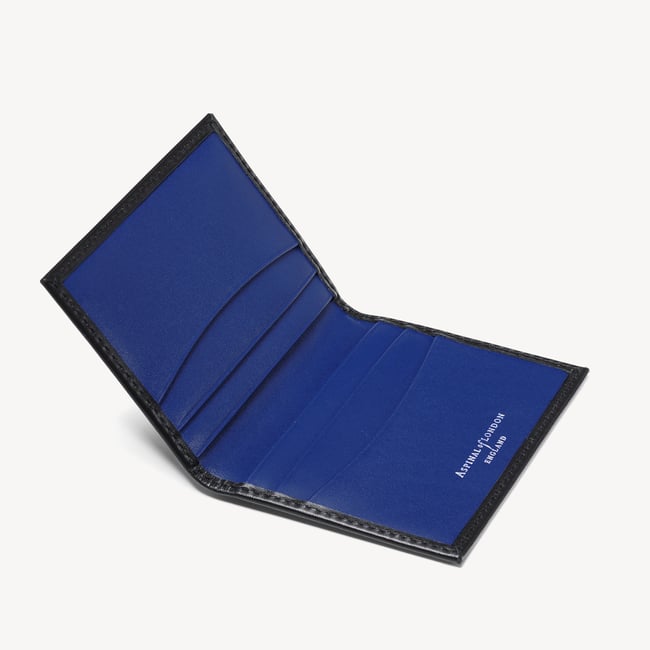 Double Fold Credit Card Holder Smooth Black & Caspian Blue