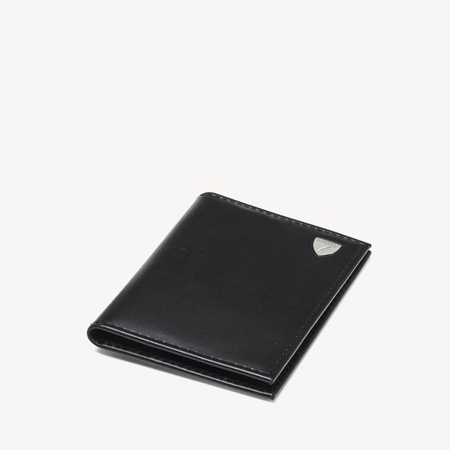 Double Fold Credit Card Holder Smooth Black & Caspian Blue