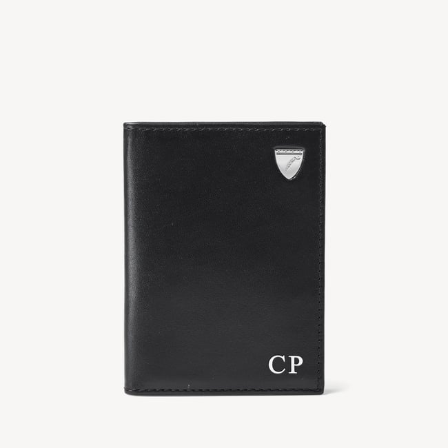 Double Fold Credit Card Holder Smooth Black & Caspian Blue