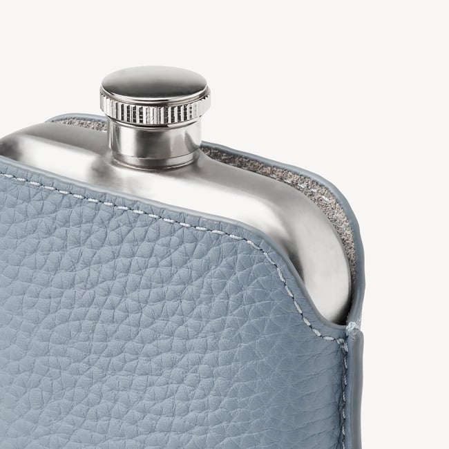 5oz Hip Flask with Leather Pouch Sky Blue Pebble