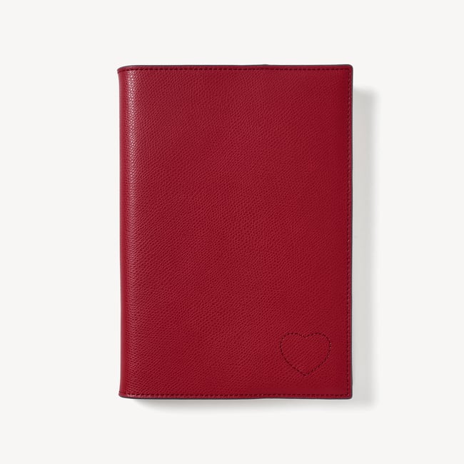 A5 Refillable Luxury Journal Heart Cherry Red Soft Saffiano with Soft Suede Lining