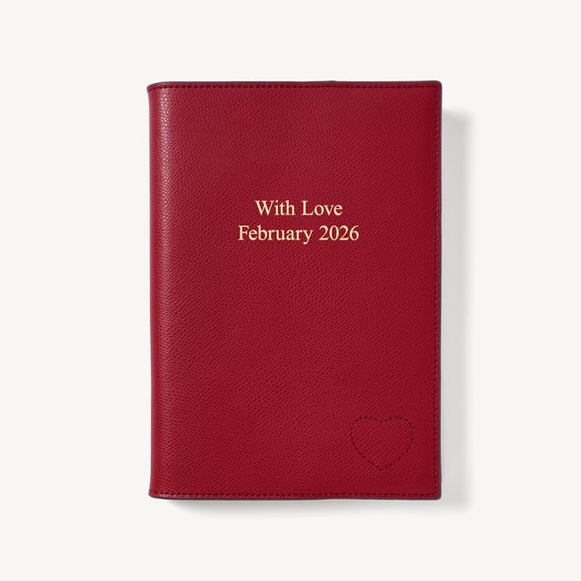 A5 Refillable Luxury Journal Heart Cherry Red Soft Saffiano with Soft Suede Lining