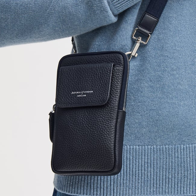 Reporter Crossbody Phone Bag Navy Pebble
