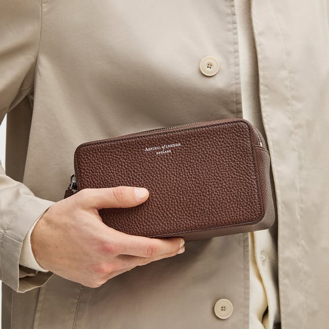 Double Zip Mount Street Wash Bag Tobacco Pebble