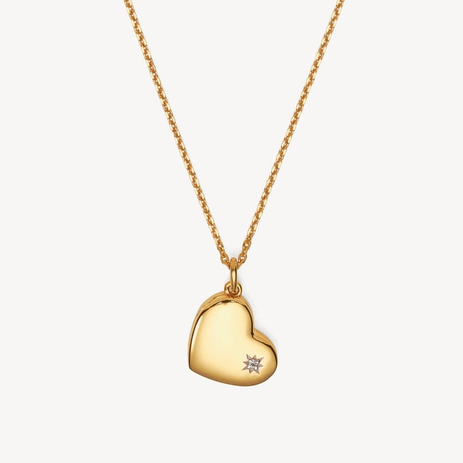 Star Set Heart Locket Necklace 18ct Gold Vermeil