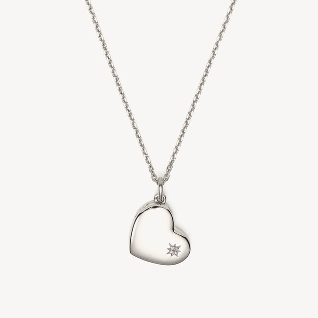 Star Set Heart Locket Necklace Sterling Silver 925
