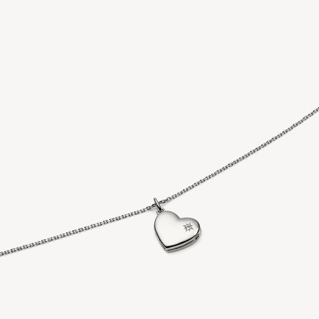 Star Set Heart Locket Necklace Sterling Silver 925
