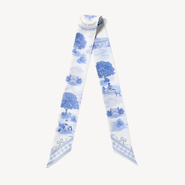 Skinny Silk Scarf Sky Blue Toile De Jouy 