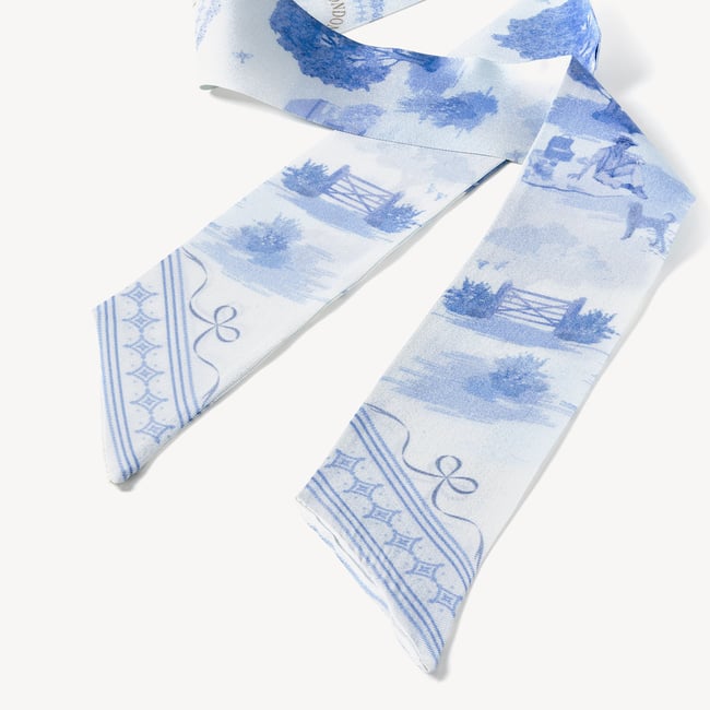 Skinny Silk Scarf Sky Blue Toile De Jouy 