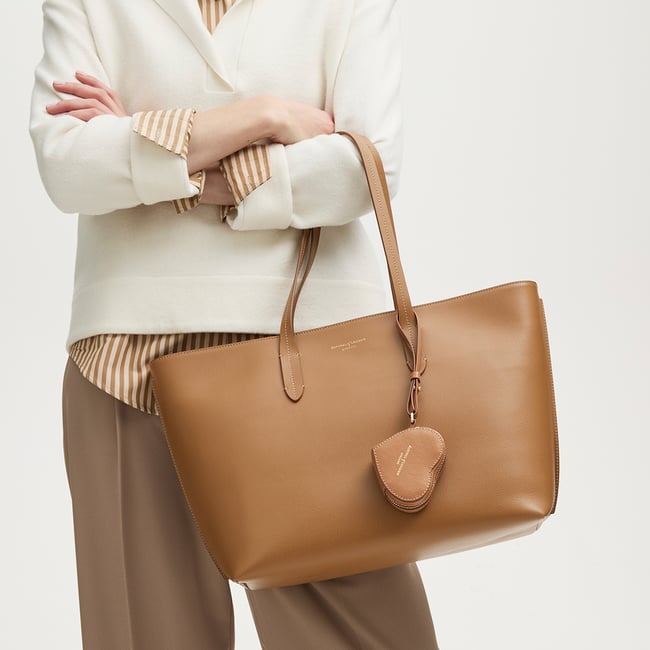 Heart Zipped Bag Charm Caramel Soft Saffiano