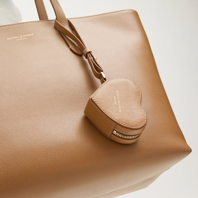 Heart Zipped Bag Charm Caramel Soft Saffiano