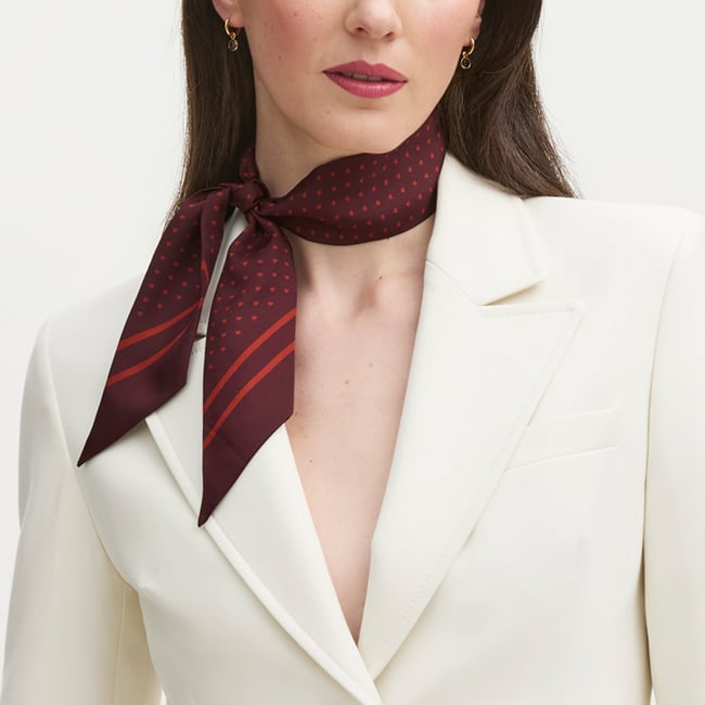 Skinny Silk Scarf Cherry Red Hearts Pure Silk
