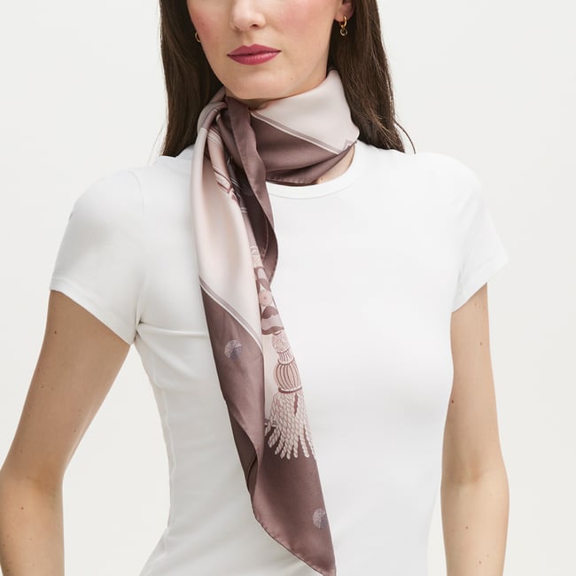 Aspinal Signature Shield Silk Scarf Moleskin Pure Silk