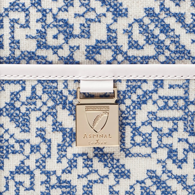 Henley Tote Sky Blue Toile De Jouy Hand Embroidery