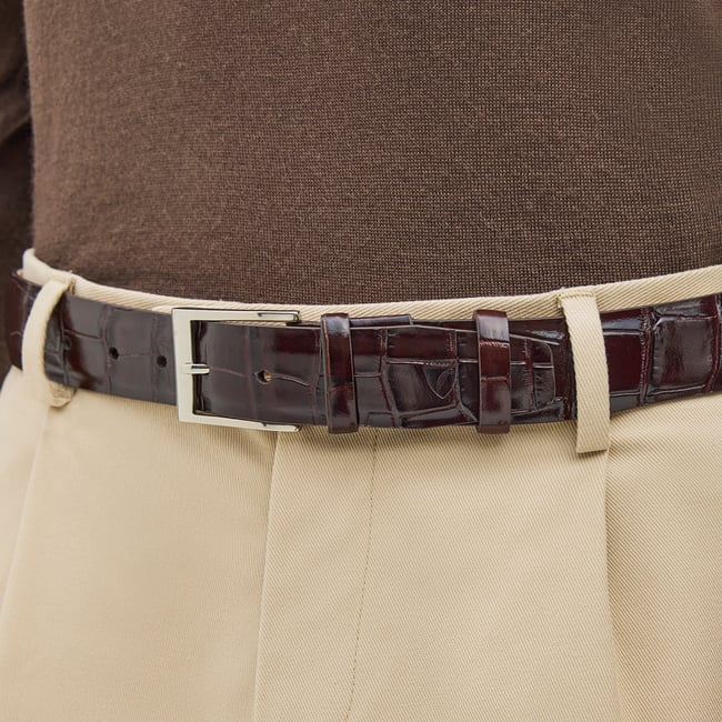 Classic Men's Belt Deep Shine Amazon Brown Croc