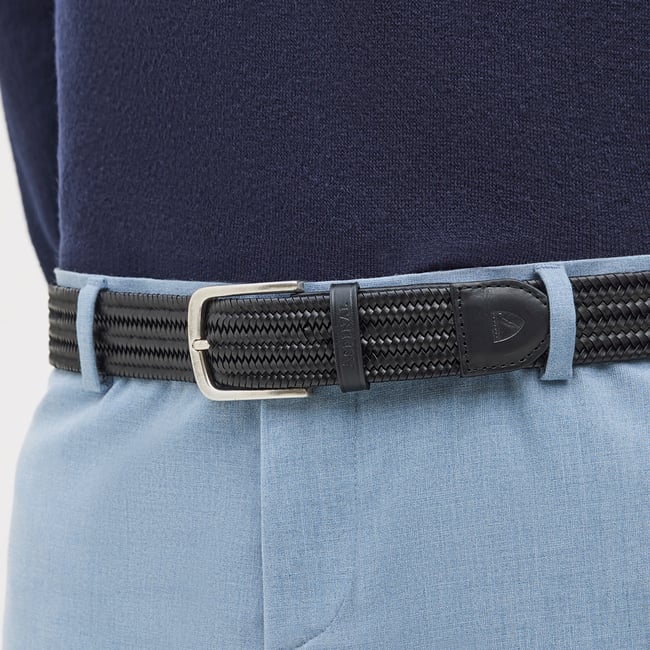 Men's Woven Leather Belt Black Woven Leather 