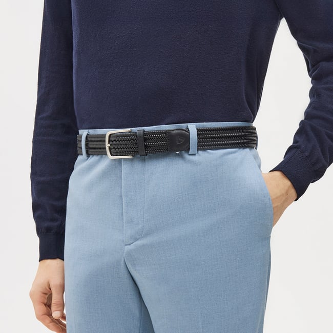 Men's Woven Leather Belt Black Woven Leather 