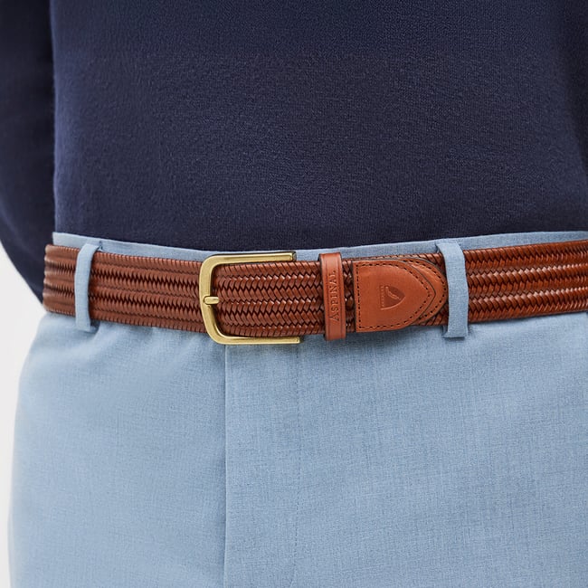 Men's Woven Leather Belt Tan Woven Leather