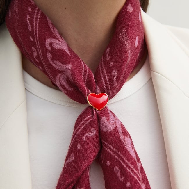 Enamel Heart Skinny Scarf Ring Red Enamel & 18ct Gold Plated