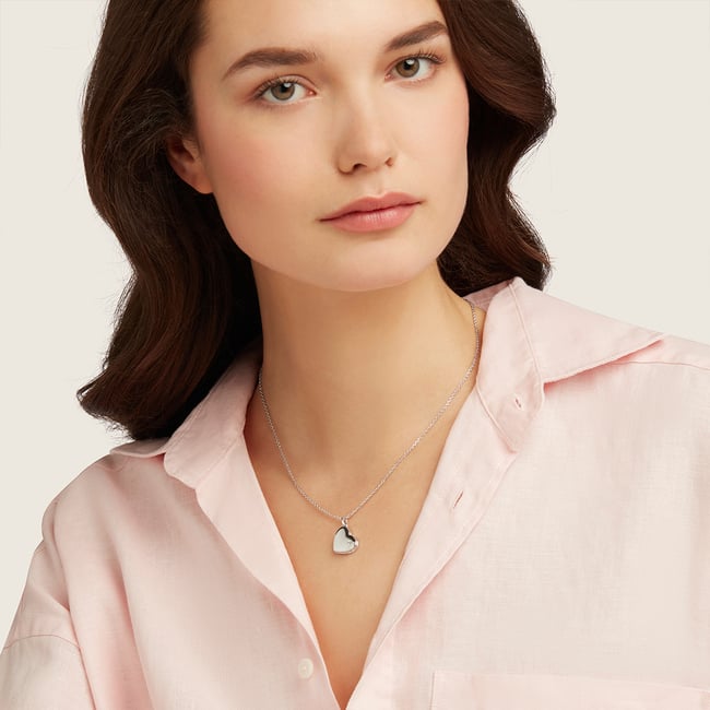 Star Set Heart Locket Necklace Sterling Silver 925