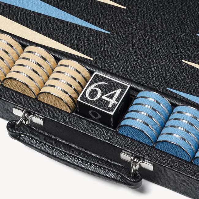 24-inch Grand Backgammon Set Ebony & Sky Blue Pebble