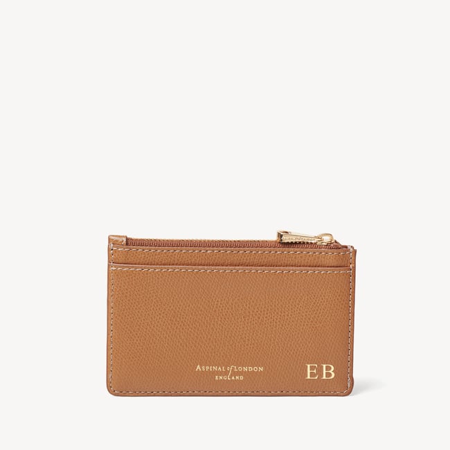 Zipped Card & Coin Holder Caramel Soft Saffiano