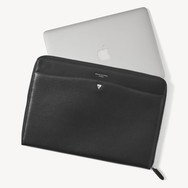16" City Laptop Leather Folio Case Black Saffiano