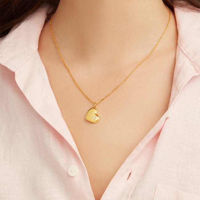 Star Set Heart Locket Necklace 18ct Gold Vermeil