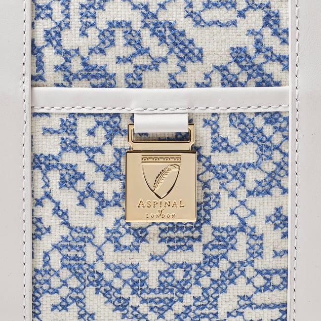 Mini Henley Tote Sky Blue Toile De Jouy Hand Embroidery